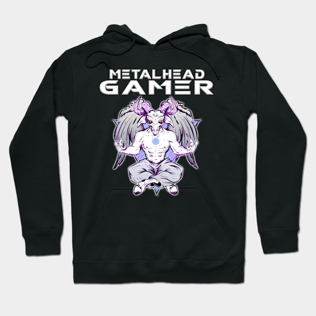 Metalhead Gamer Baphomet Meditate White Hoodie by Shawnsonart